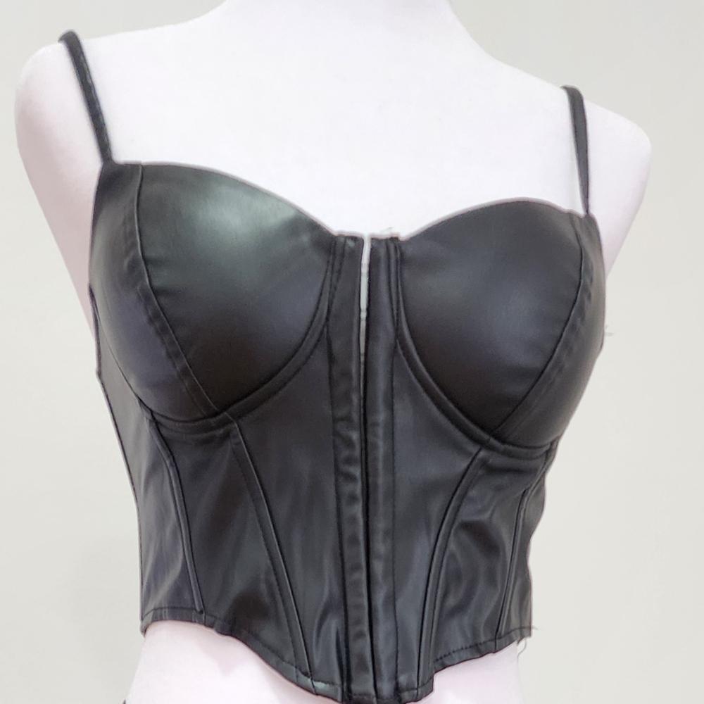 Black Faux Leather Bustier Top